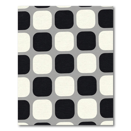 Modern Black White Rounded Squares Rug