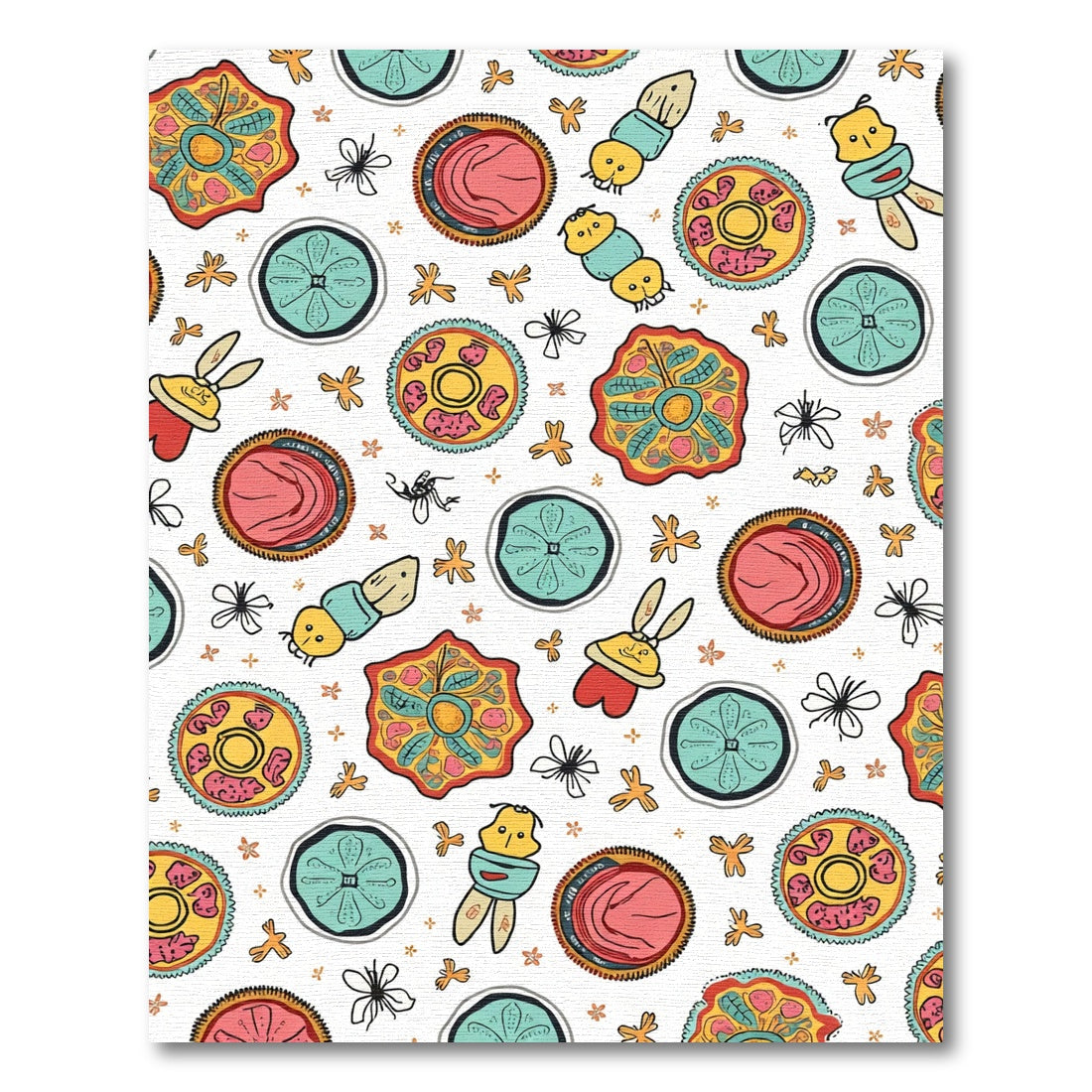 Whimsical Cute Creatures Floral Collage Rug