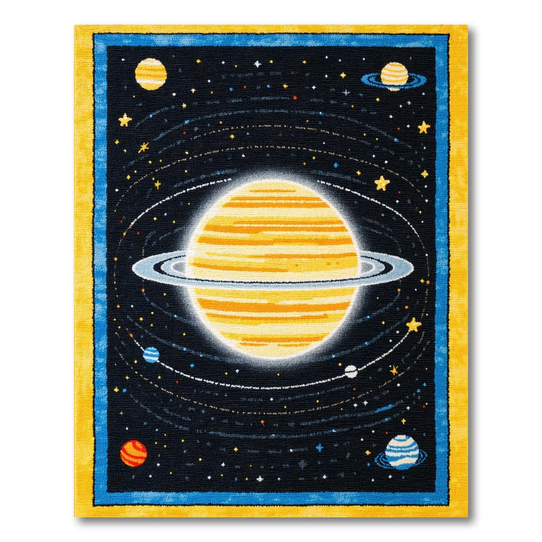 Cosmic Saturn Rings Stars Planets Rug