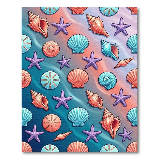 Coastal Blue and Coral Seashell Ocean Rug