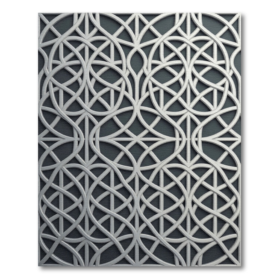 Sophisticated Silver Interlocking Geometric Lattice Rug