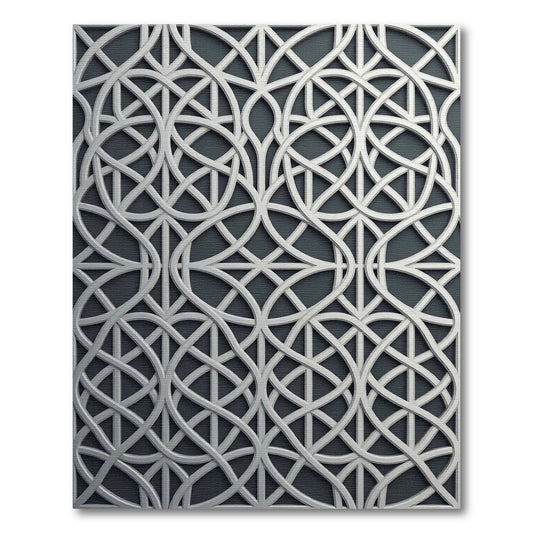 Sophisticated Silver Interlocking Geometric Lattice Rug