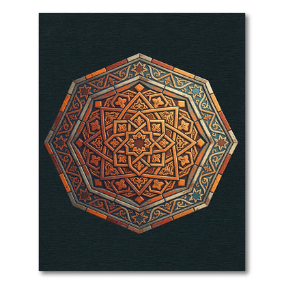 Carved Octagon Orange Blue Intricate Rug