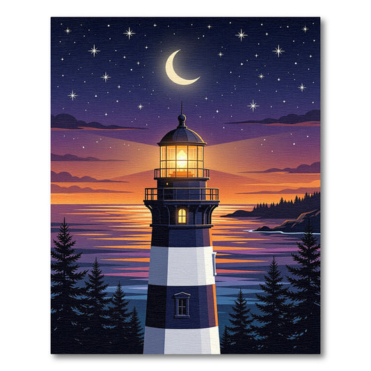 Starlit Moonlit Lighthouse Coastal Landscape Rug