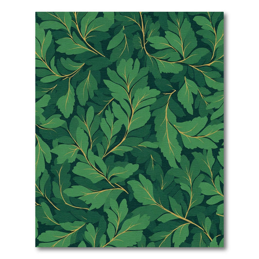 Deep Green Leafy Branch Pattern Rug