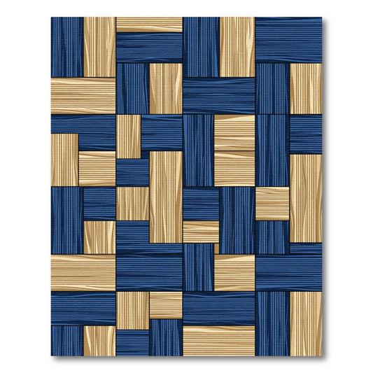 Woven Navy and Tan Basket Geometric Rug
