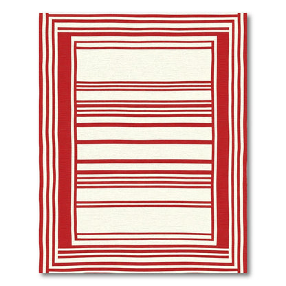 Bold Red Bordered Striped Rug