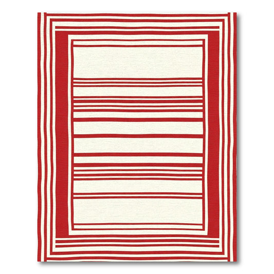 Bold Red Bordered Striped Rug