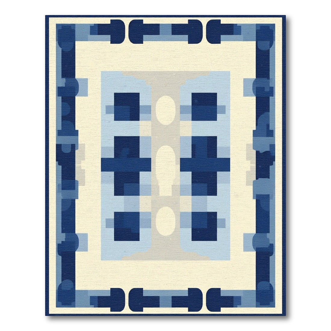 Navy Blue Geometric Abstract Form Rug