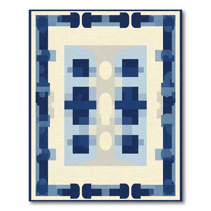 Navy Blue Geometric Abstract Form Rug
