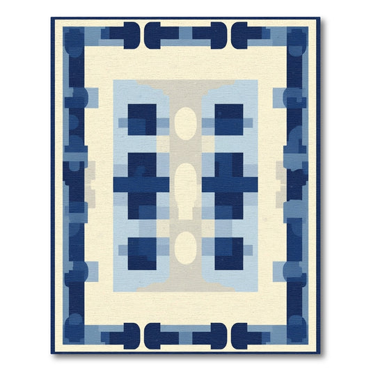 Navy Blue Geometric Abstract Form Rug