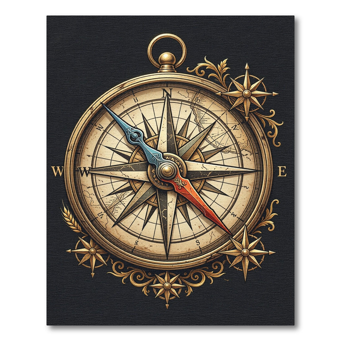 Antique Gold Nautical Compass Medallion Rug