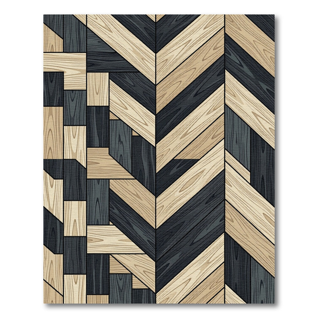 Wood Grain Chevron Geometric Composition Rug