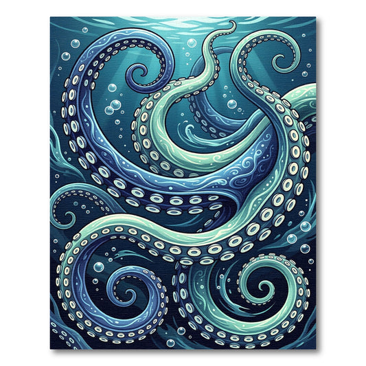 Deep Blue Teal Octopus Tentacles Rug