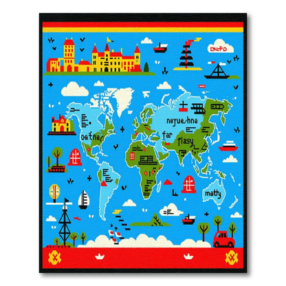 Colorful Pixelated World Map Rug