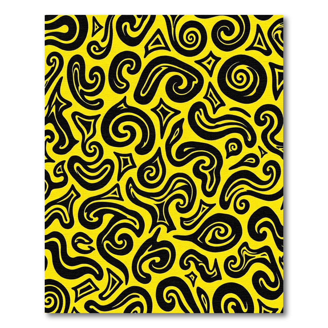 Bold Yellow Black Abstract Swirls Rug