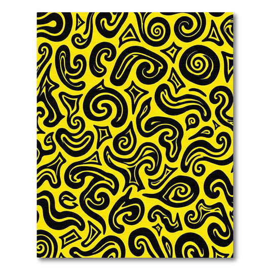 Bold Yellow Black Abstract Swirls Rug