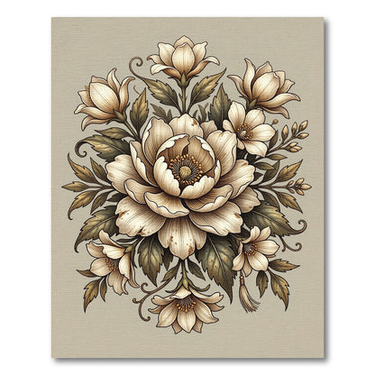 Vintage Cream Floral Botanical Illustration Rug