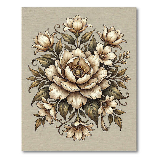 Vintage Cream Floral Botanical Illustration Rug