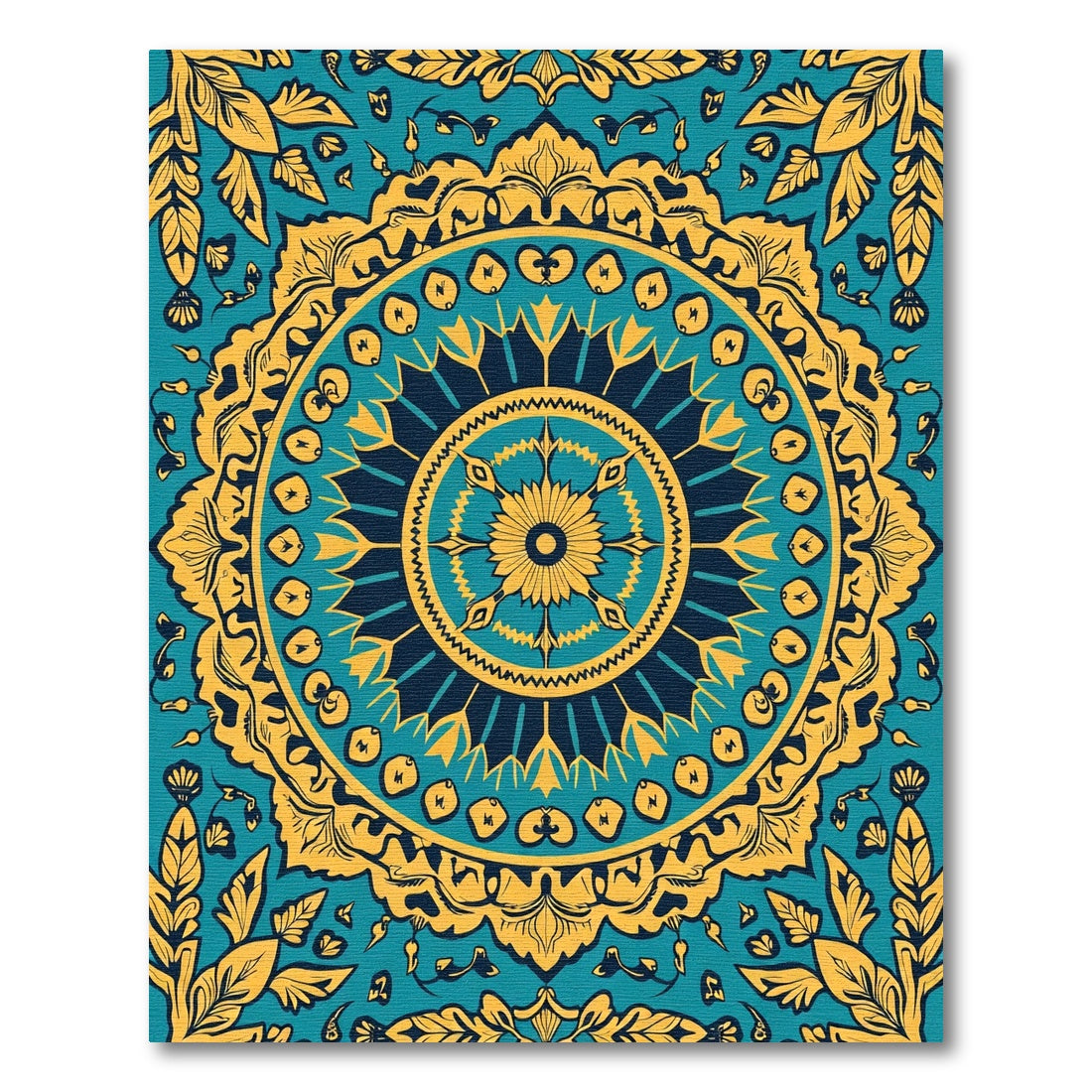 Teal Yellow Floral Mandala Rug