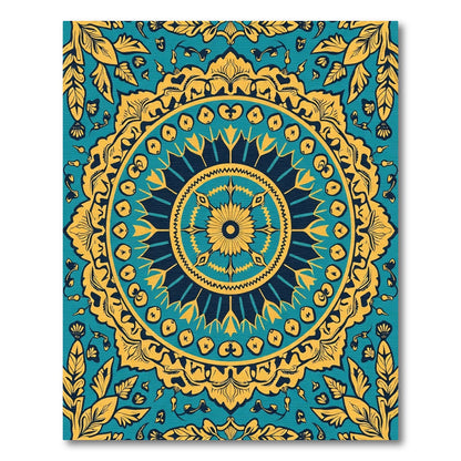 Teal Yellow Floral Mandala Rug