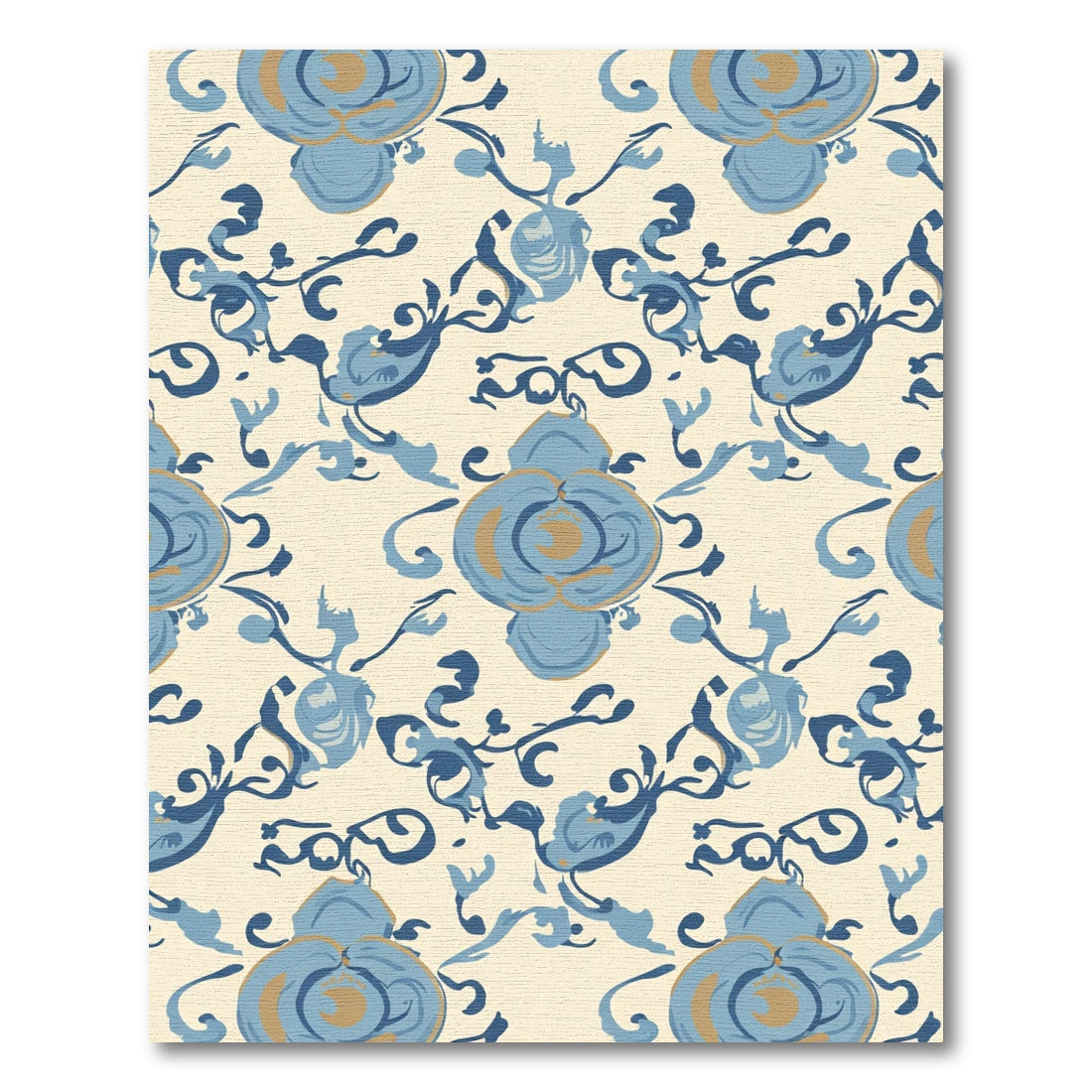 Blue Gold Floral Scrollwork Rug