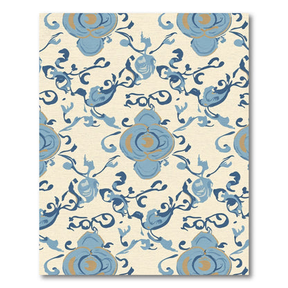 Blue Gold Floral Scrollwork Rug
