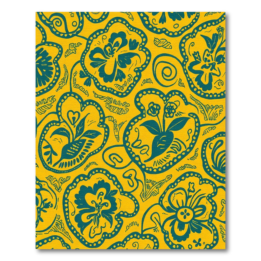Teal Floral Medallion Yellow Background Rug