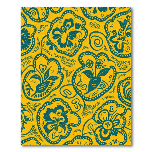 Teal Floral Medallion Yellow Background Rug