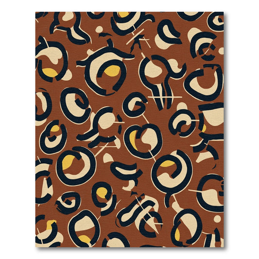 Abstract Brown Cream Navy Spots Rug