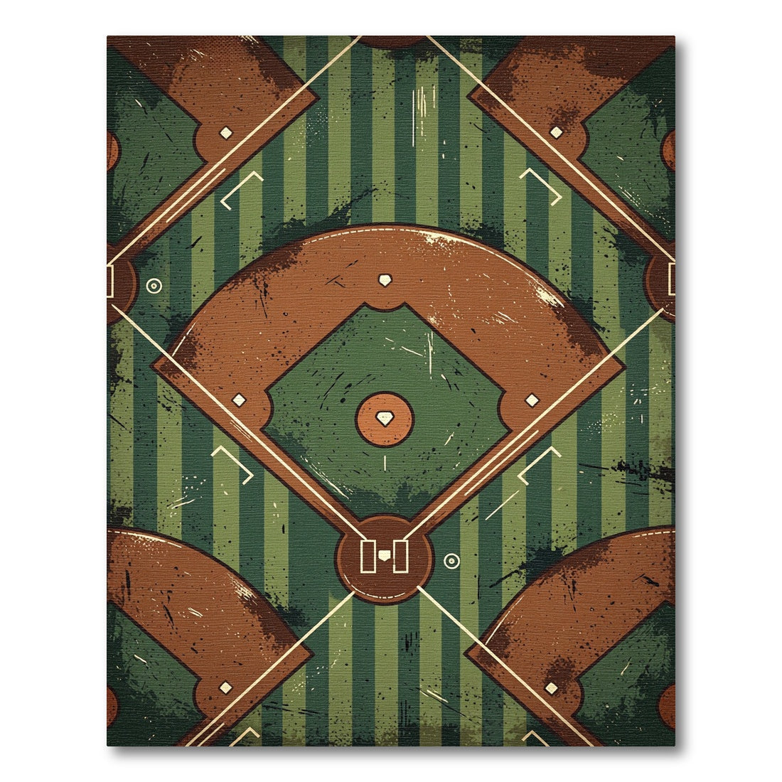 Vintage Distressed Baseball Diamond Pattern Rug