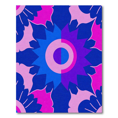 Vibrant Pink Blue Floral Starburst Rug