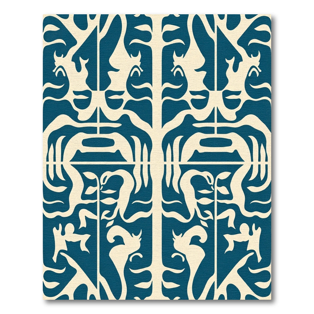 Deep Teal Abstract Organic Forms Rug