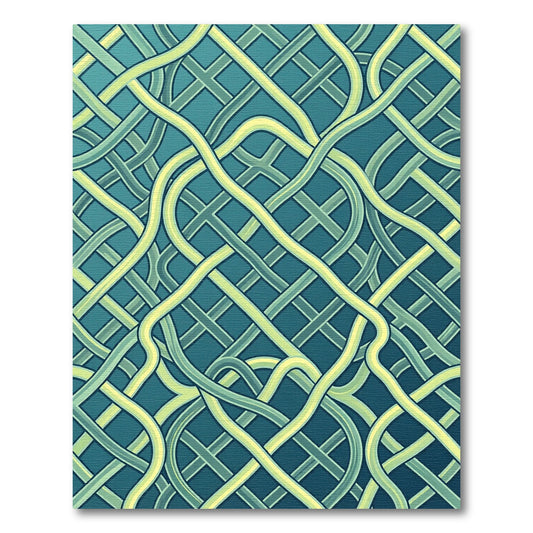 Interwoven Teal and Chartreuse Linear Grid Rug