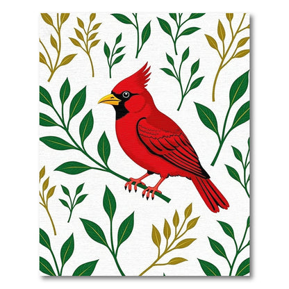 Vibrant Red Cardinal Green Foliage Rug