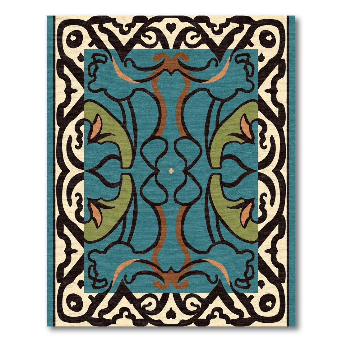 Teal Green Black Floral Medallion Rug