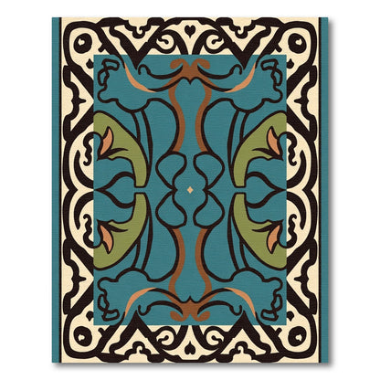 Teal Green Black Floral Medallion Rug