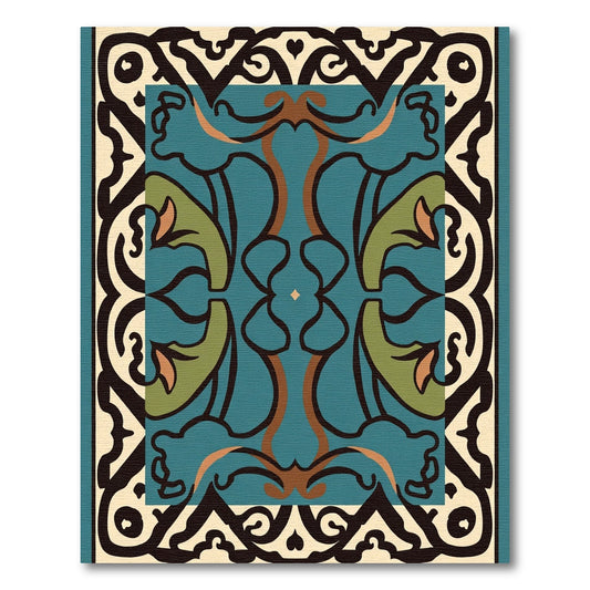Teal Green Black Floral Medallion Rug