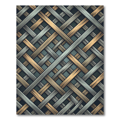 Interwoven Metallic Gray and Gold Lattice Rug