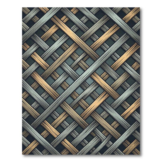 Interwoven Metallic Gray and Gold Lattice Rug