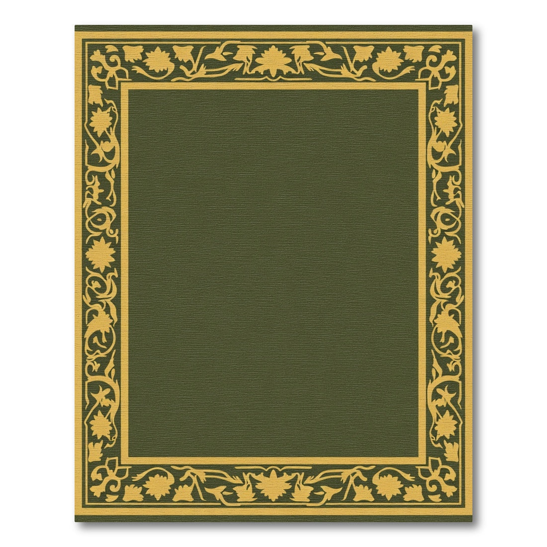 Olive Green Floral Border Rug
