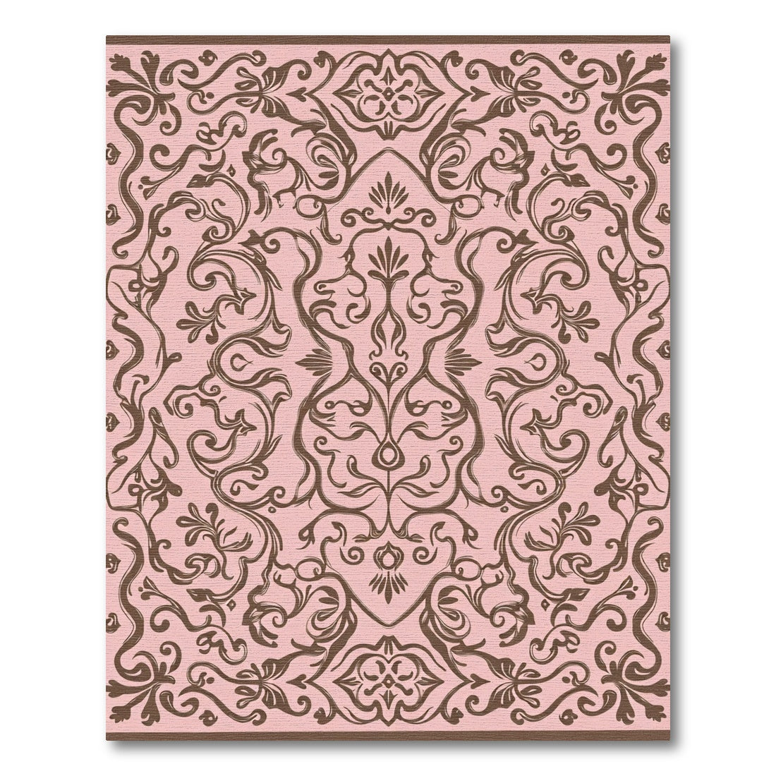 Pink Brown Flourish Damask Rug