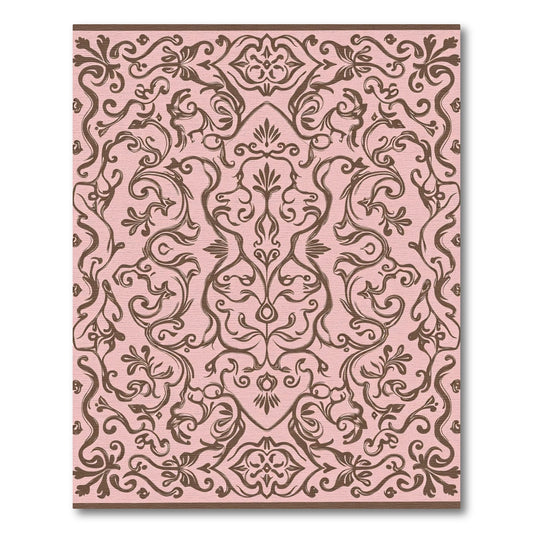 Pink Brown Flourish Damask Rug