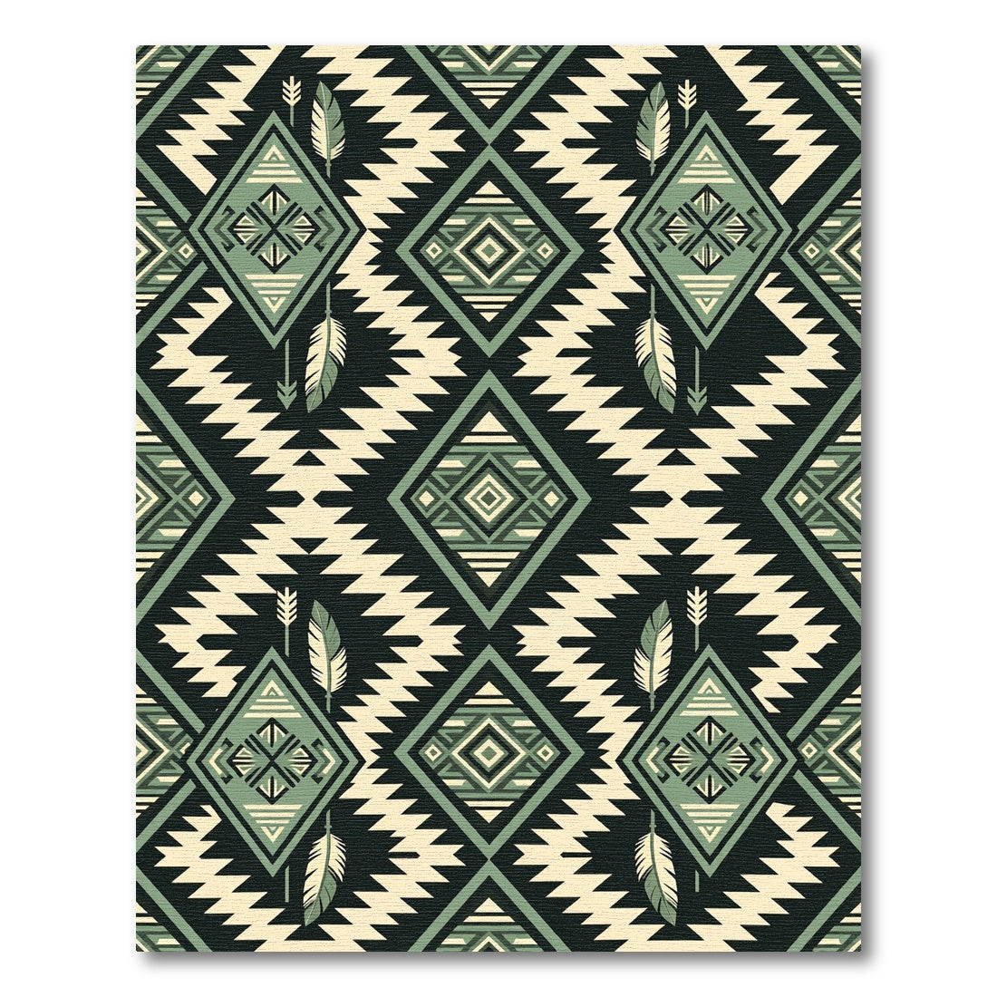Sage Green Geometric Arrow Feather Tapestry Rug