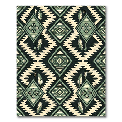 Sage Green Geometric Arrow Feather Tapestry Rug