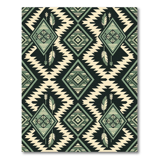 Sage Green Geometric Arrow Feather Tapestry Rug