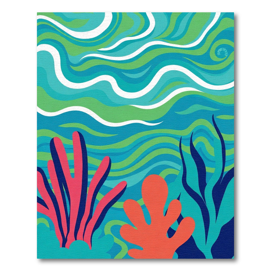 Vibrant Coral Blue Wave Underwater Rug