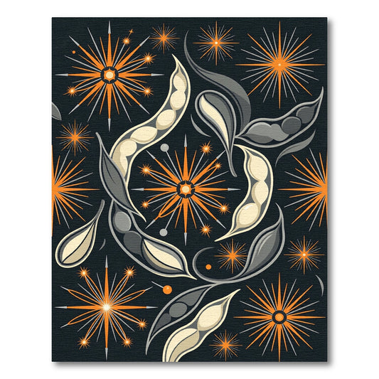 Midcentury Orange Starburst Pea Pod Rug