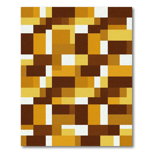 Modern Ochre Brown Geometric Block Art Rug