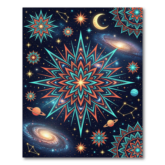 Cosmic Orange Teal Starburst Mandala Rug